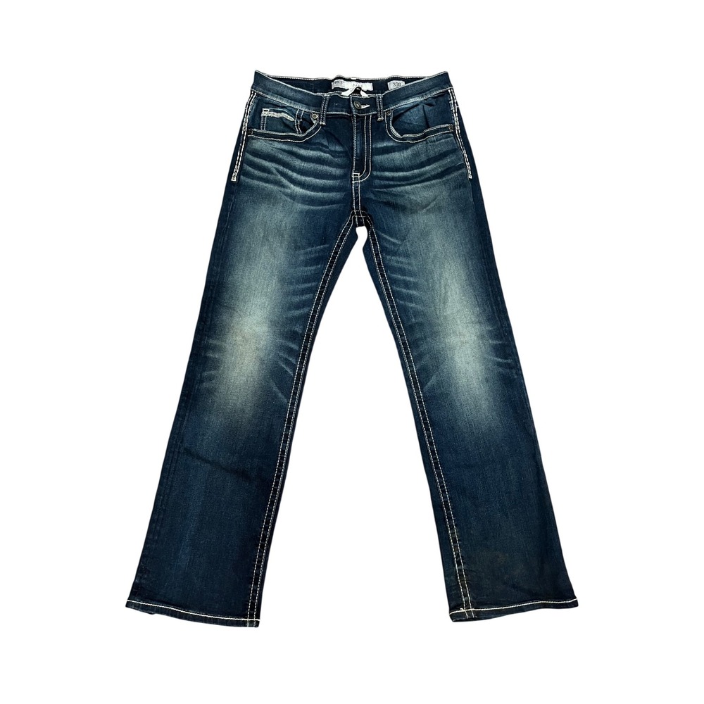 BKE Jake Bootleg Jeans Mens Blue Thick Contrast Stitch Denim 33 X 31